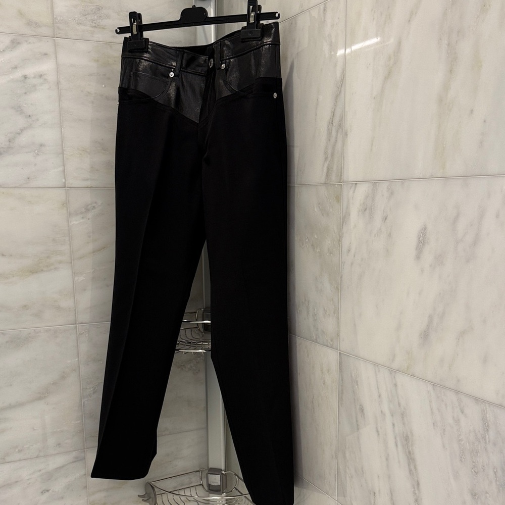 Helmut Lang Black and Leather Straight Leg Pants